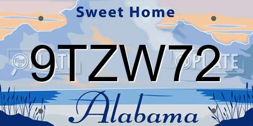 9TZW72 Alabama License Plate