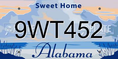 9WT452 Alabama License Plate