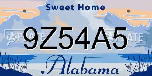 9Z54A5 Alabama License Plate