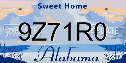 9Z71R0 Alabama License Plate