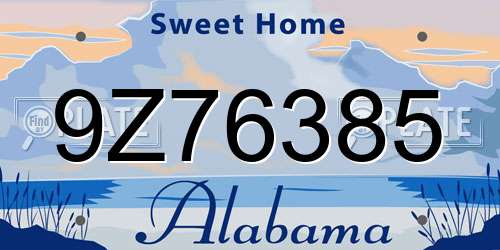 9Z76385 Alabama License Plate