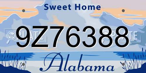9Z76388 Alabama License Plate