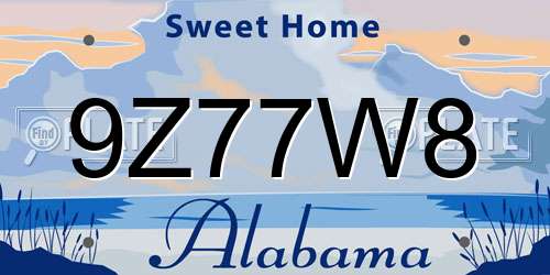 9Z77W8 Alabama License Plate