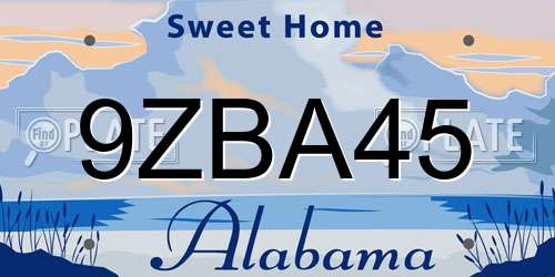9ZBA45 Alabama License Plate
