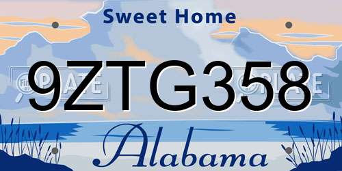 9ZTG358 Alabama License Plate