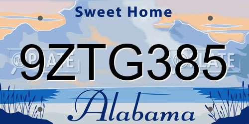 9ZTG385 Alabama License Plate