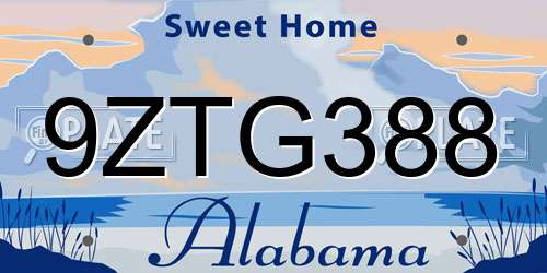 9ZTG388 Alabama License Plate