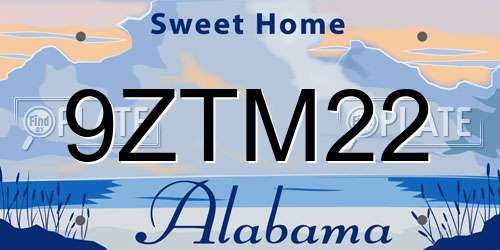 9ZTM22 Alabama License Plate
