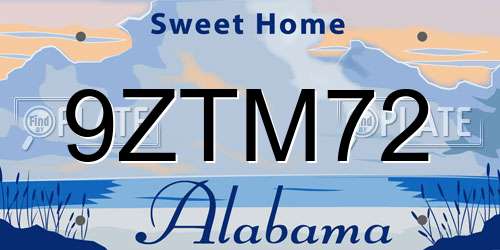 9ZTM72 Alabama License Plate