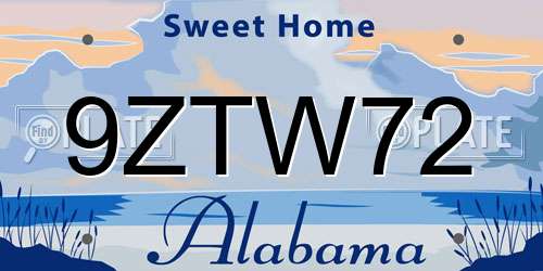 9ZTW72 Alabama License Plate