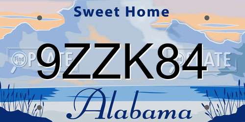 9ZZK84 Alabama License Plate