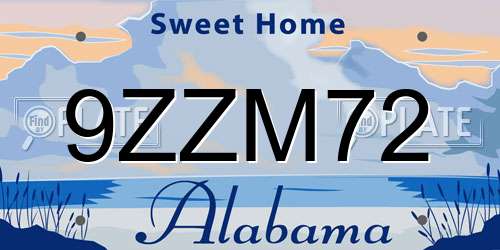 9ZZM72 Alabama License Plate