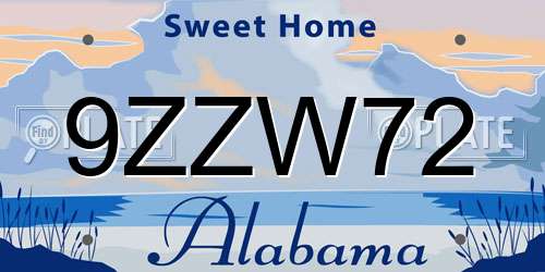 9ZZW72 Alabama License Plate