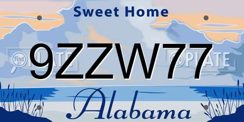 9ZZW77 Alabama License Plate