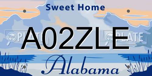 A02ZLE Alabama License Plate