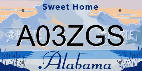 A03ZGS Alabama License Plate