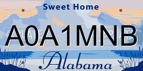 A0A1MNB Alabama License Plate