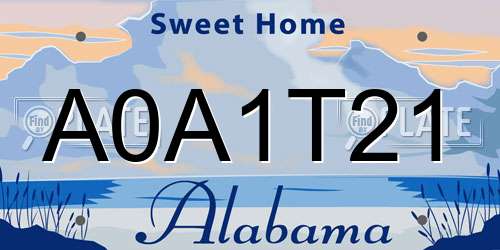 A0A1T21 Alabama License Plate