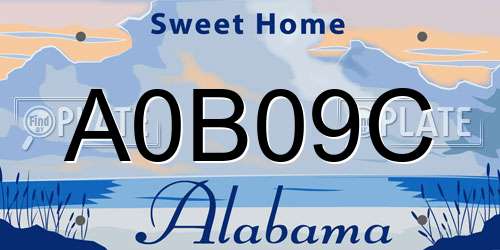 A0B09C Alabama License Plate
