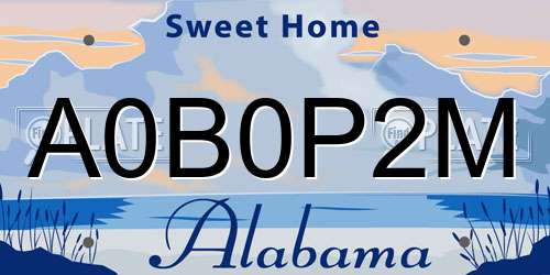 A0B0P2M Alabama License Plate
