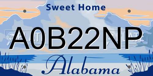 A0B22NP Alabama License Plate