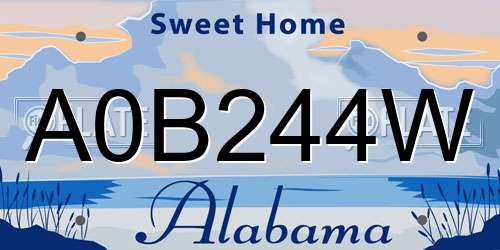 A0B244W Alabama License Plate