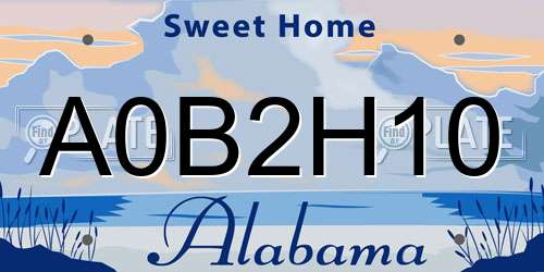 A0B2H10 Alabama License Plate