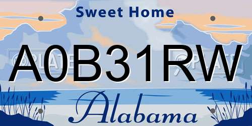 A0B31RW Alabama License Plate