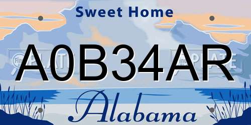 A0B34AR Alabama License Plate