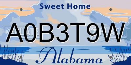 A0B3T9W Alabama License Plate