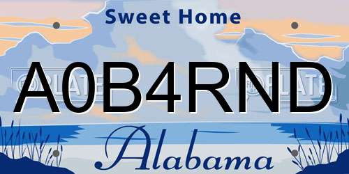 A0B4RND Alabama License Plate