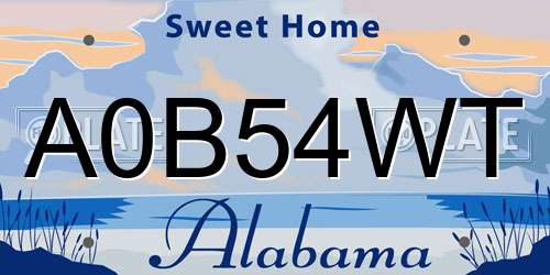 A0B54WT Alabama License Plate