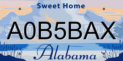 A0B5BAX Alabama License Plate