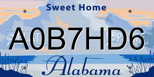 A0B7HD6 Alabama License Plate