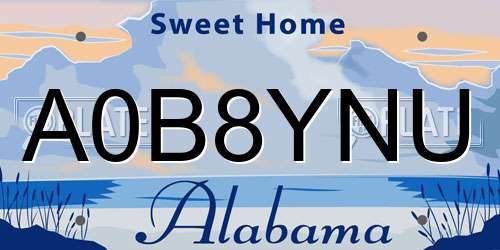 A0B8YNU Alabama License Plate