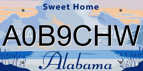 A0B9CHW Alabama License Plate