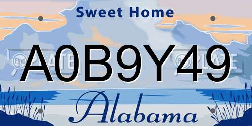 A0B9Y49 Alabama License Plate