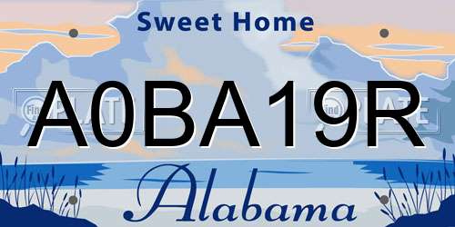 A0BA19R Alabama License Plate