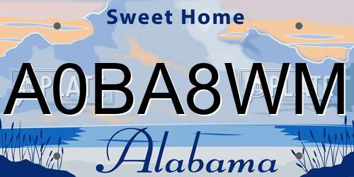 A0BA8WM Alabama License Plate