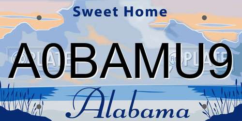 A0BAMU9 Alabama License Plate