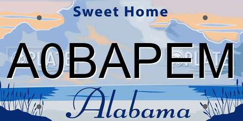 A0BAPEM Alabama License Plate