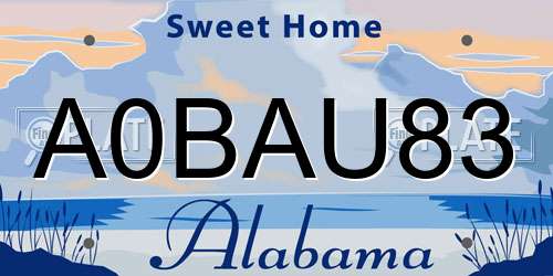 A0BAU83 Alabama License Plate