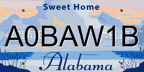 A0BAW1B Alabama License Plate