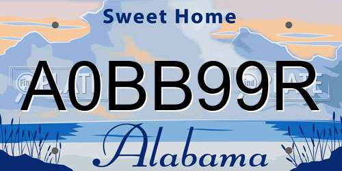 A0BB99R Alabama License Plate