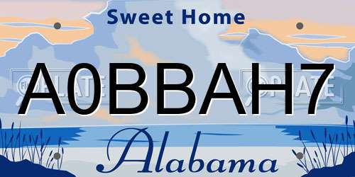 A0BBAH7 Alabama License Plate