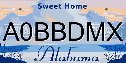 A0BBDMX Alabama License Plate