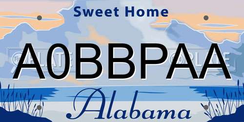 A0BBPAA Alabama License Plate