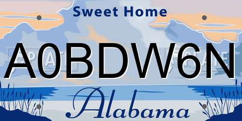 A0BDW6N Alabama License Plate