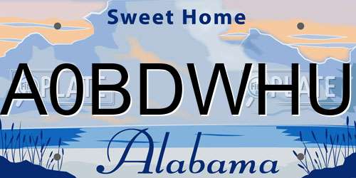 A0BDWHU Alabama License Plate