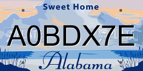 A0BDX7E Alabama License Plate